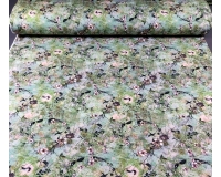 DZIANINA SINGIEL JERSEY - KWIATY NA ZIELENI - 190g/m²/180cm
